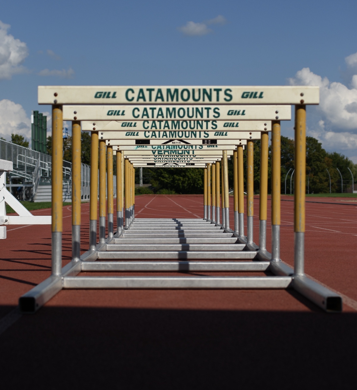 Lined up hurdles with sharp shadows